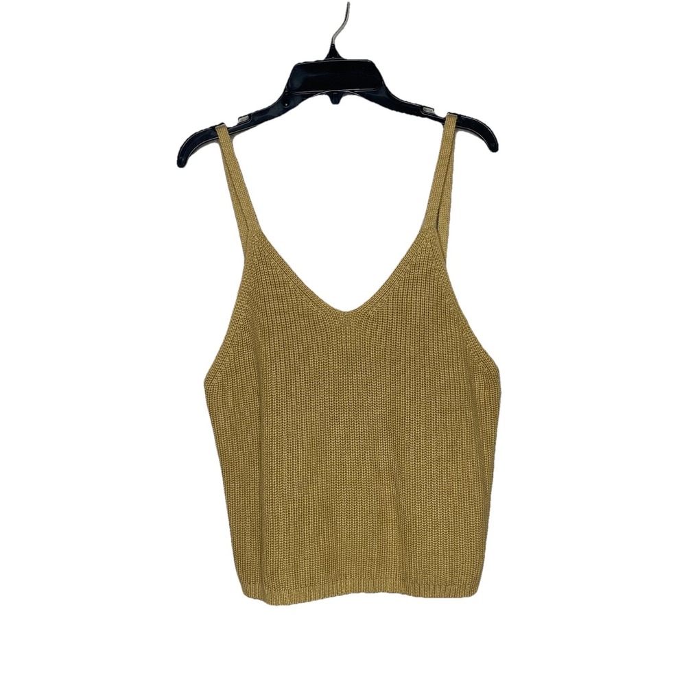 Frye Cable Knit Tan Tank Top Women's Size M V Neck Adjustable Strap - Picture 2 of 11
